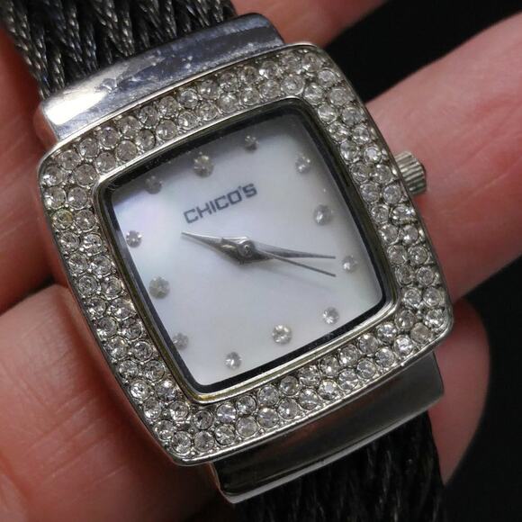 Vintage Chico's Cuff Watch Rhinestones, Needs Battery, 6 1/2 Inches - Picture 7 of 14